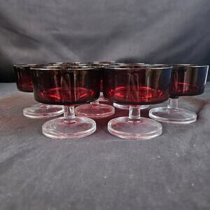 Vintage Ruby Luminarc Arcoroc Dessert Glasses Cups Set of 8 Stemmed